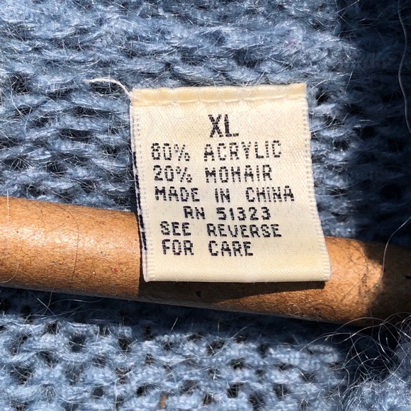 Chaus Oversized Blue Mohair Sweater Cable Knit Tassel Collar XL - Picture 8 of 10